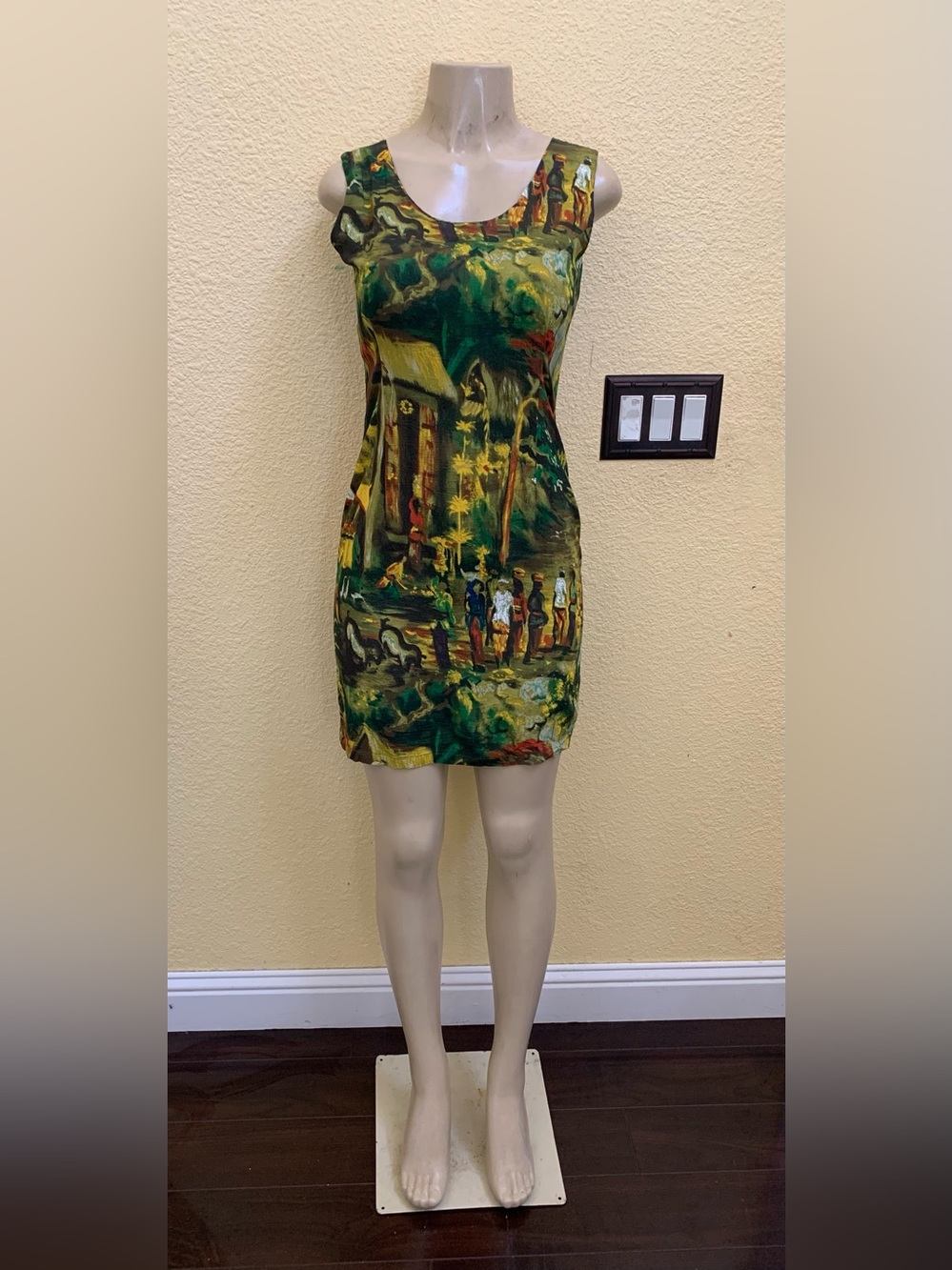 VTG Jams World Size XS Sleeveless Bali Life Print Mini Sheath Dress